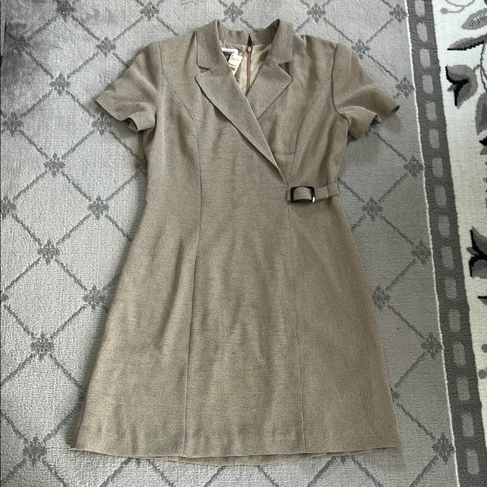Talbots Tan Buttoned Wrap Mini Dress